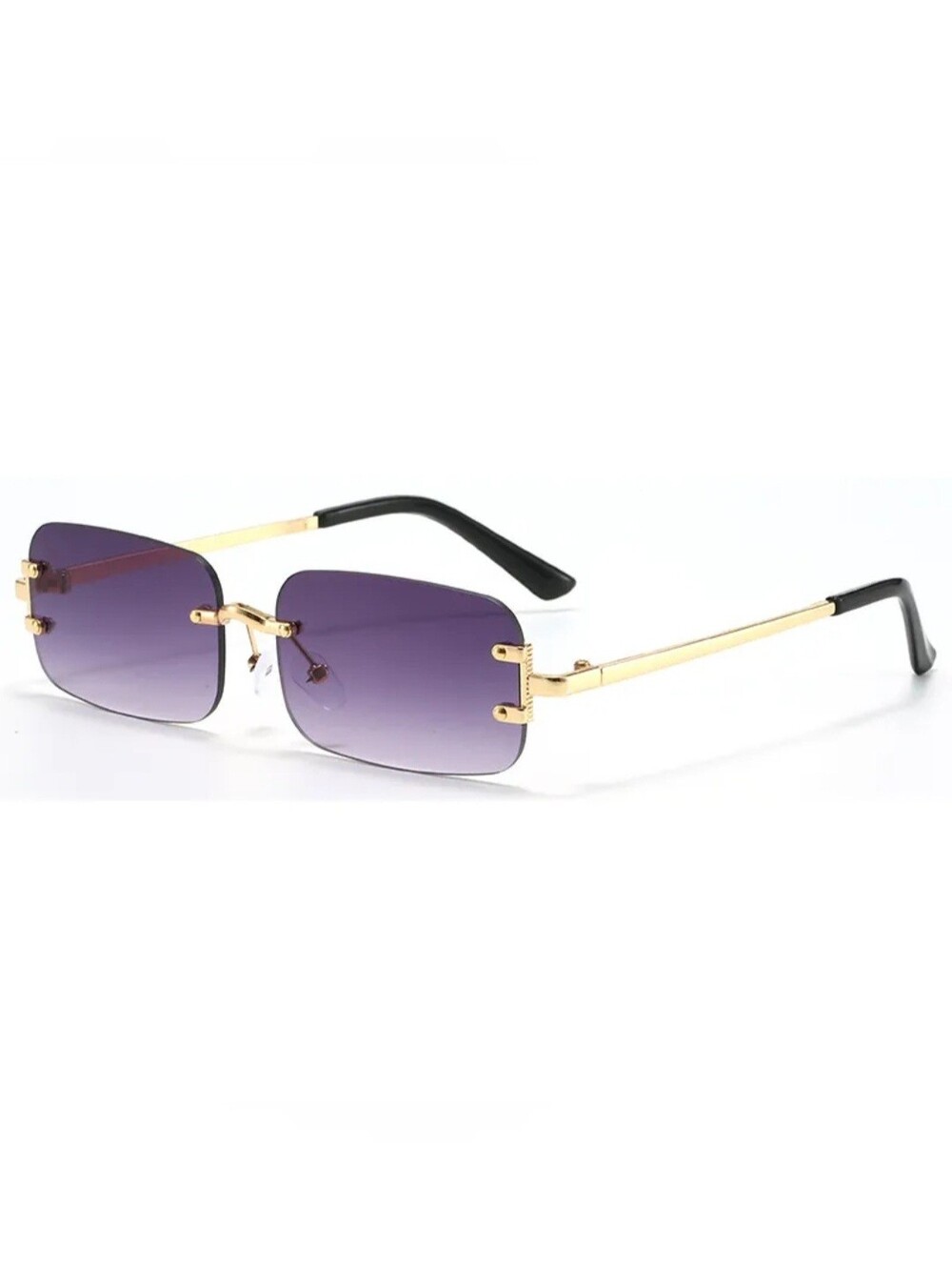 Rimless Purple Gradient Lens Sunglasses with Gold Frame